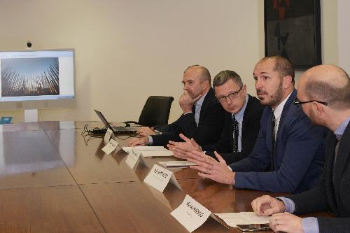 Matteo Marsilio Filiera del Legno Fvg, il sindaco di Gemona del Friuli
Roberto Revelant, l'assessore regionale Risorse agroalimentari, forestali e ittiche Stefano Zannier e Michele Morgante presidente del Consorzio Innova Fvg